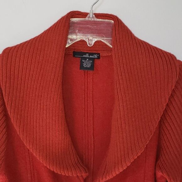 Willi Smith Boiled Wool Cardigan Sweater Belted Womens sz M Shawl Collar Rust - Picture 1 of 8